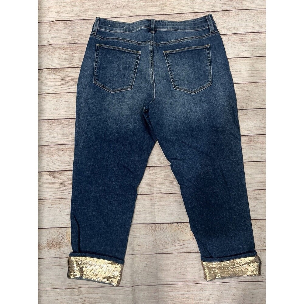 Chico’s Chicos Jeans Blue Boyfriend Ankle Cuffed Sequin Accent 1.5 Medium Petite - Picture 4 of 8
